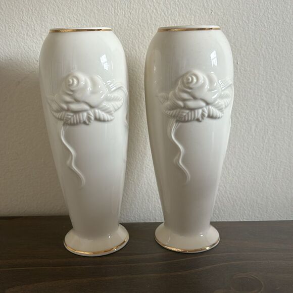 2 Vintage Lenox  Rose Bud Vase  24k Gold Trim. 7 1/2” Tall - Picture 3 of 6